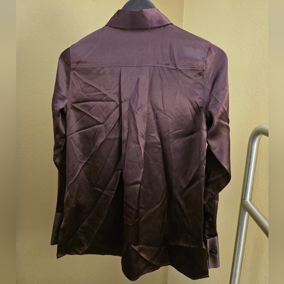 Big Sale! Reiss Silk Satin Concealed-Placket Shirt in Burgundy - Picture 8 of 9